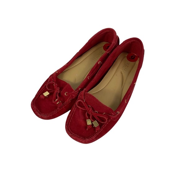 Michael Kors Moc Suede loafer flats size 6 red tassels gold hardware - Picture 1 of 7